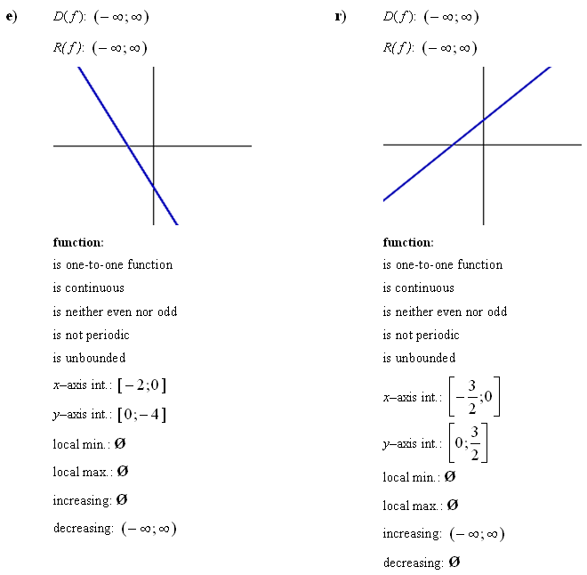 Linear function - Answers to Exercise 1